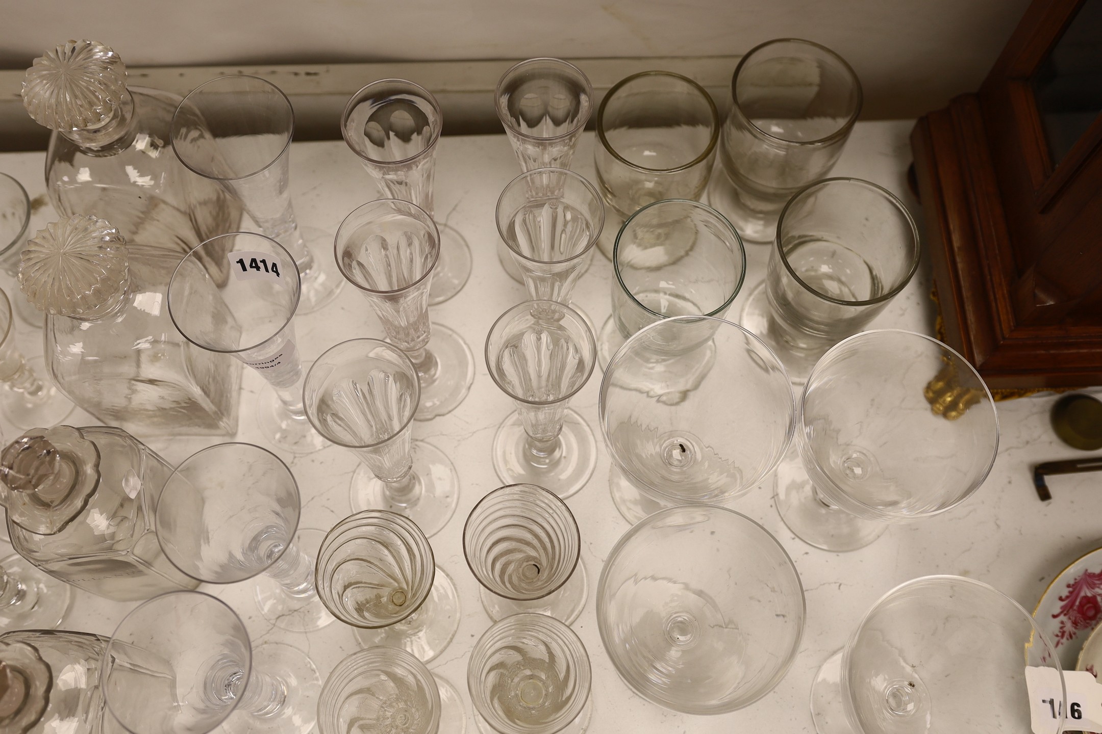A collection of Georgian and later ale flutes ‘ drinking glasses
